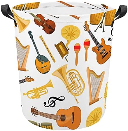 Musical Instruments Orchestra Harp Laundry Saco com alças cesto de armazenamento à prova d'água redonda de 16,5