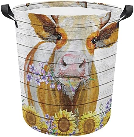 Cesta de lavanderia de foduoduo cesto de vaca aquarela cesto de lavanderia com alças Saco de armazenamento