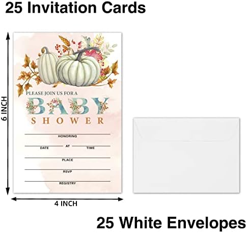 Invites de chá de bebê de abóbora de outono com envelopes, tema de ação de graças para a festa de chá de bebê celebrar, decorações, suprimentos, 25 cartões com 25 envelopes - - bbyqk -001