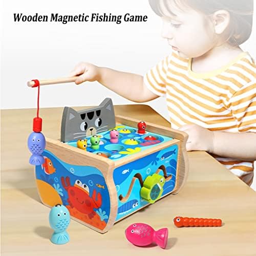 ADLOF Games de brinquedos para crianças de pesca magnética de madeira, pegando brinquedos de minhocas, crianças