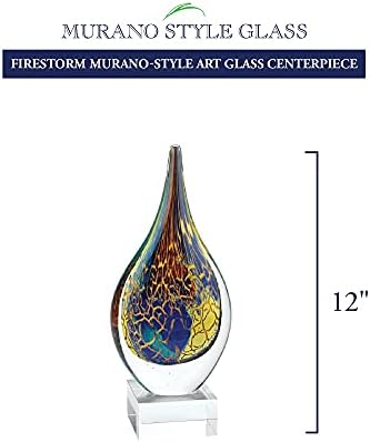 Badash Firestorm tempestom Murano Art Glass Centrepipa - 12 Alta Bocal escultura de vidro em boca soprada na base de cristal - Peça de acento de decoração da casa contemporânea