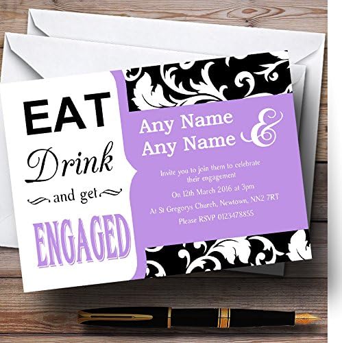O card zoo lilac vintage damasco coma bebida convidados de festa de noivado personalizados