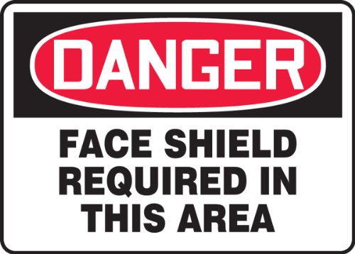 ACCUFORM MPPE029VP SINAL, Danger Face Shield necessária nesta área, 10 Comprimento x 14 largura x 0,055 Espessura, plástico, 10 x 14 , vermelho/preto em branco