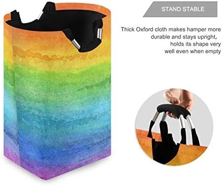 Alaza grande cesta de lavanderia cesta de arco -íris abstrato aquarela spray spray saco de lavanderia