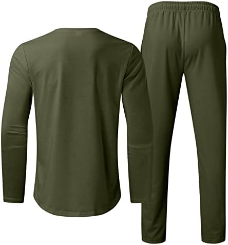 Macho casual sólido de duas peças no pescoço redondo de manga comprida blusa de traje calça de empurring calças