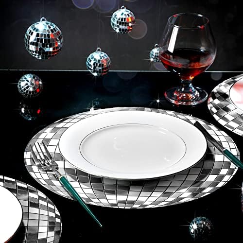50 peças 12 polegadas Ball Silver Ball Round Placemats 70s Disco Coloque tapetes de papel descartáveis ​​de mesa
