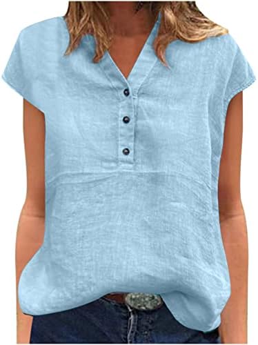 2023 Tops de verão para feminino de linho de algodão Camisas casuais casuais
