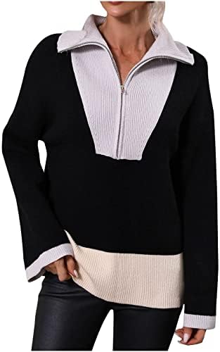 Sweater de colar de colarinho de zíper de grandes dimensões feminino