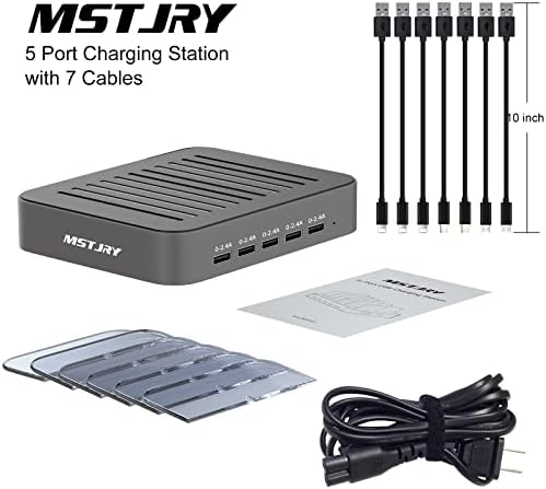 Estação de carregamento para vários dispositivos, MSTJry 5 Porta Multi USB Charger Station com interruptor