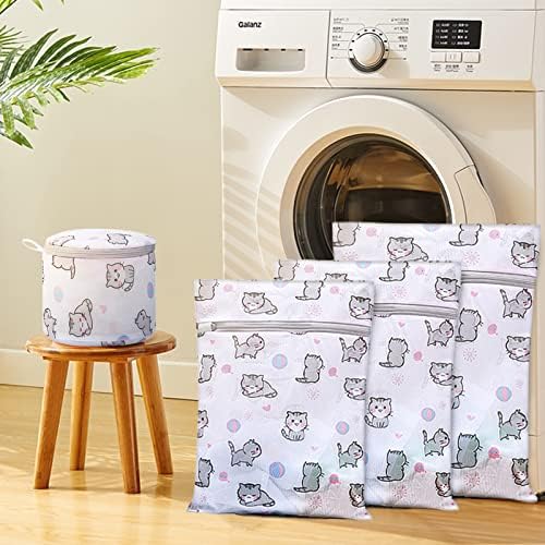 Sacos de lavanderia de malha XDUCOM, conjunto de 7 delicados bolsas de lavanderia para máquina de lavar, sacos de lavagem com estampas de gato, sacos de vestuário para lavander