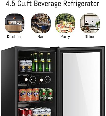 Hailang 4.5 Cu.ft Beverage Refrigerator Cooler, mini geladeira com porta de vidro para refrigerante ou vinho de