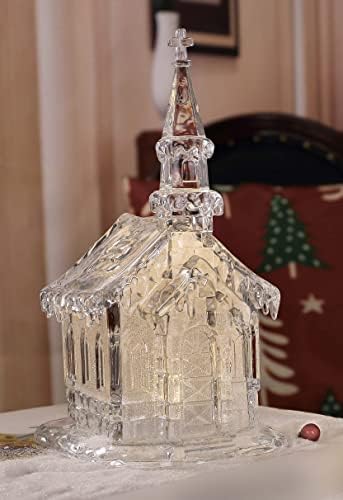 Estatueta de igreja de brilho brilhante acrílico para decoração de casa religiosa de Natal, 9 3/4 polegadas
