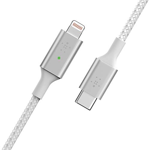 Belkin Smart LED carregamento Cabo USB-A para Lightning 4ft/1,2m Carga rápida pronta para os mais recentes iPhones, AirPods e iPad, MFI Certificado, branco