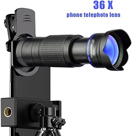 HNKDD 4 em 1 câmera de telefone Lens telefoto 36x Zoom Clip-on Telecope Macro Fisheye Wide Angel Lens Kit