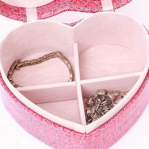 Jóias Caixa de joalheria Caixa de jóias em forma de coração Caixa de jóias e exibição com espelho para brincos assistir colar jóias pulseiras organizador jóias caixa de armazenamento meninas e mulheres vermelhas-rosa de presente