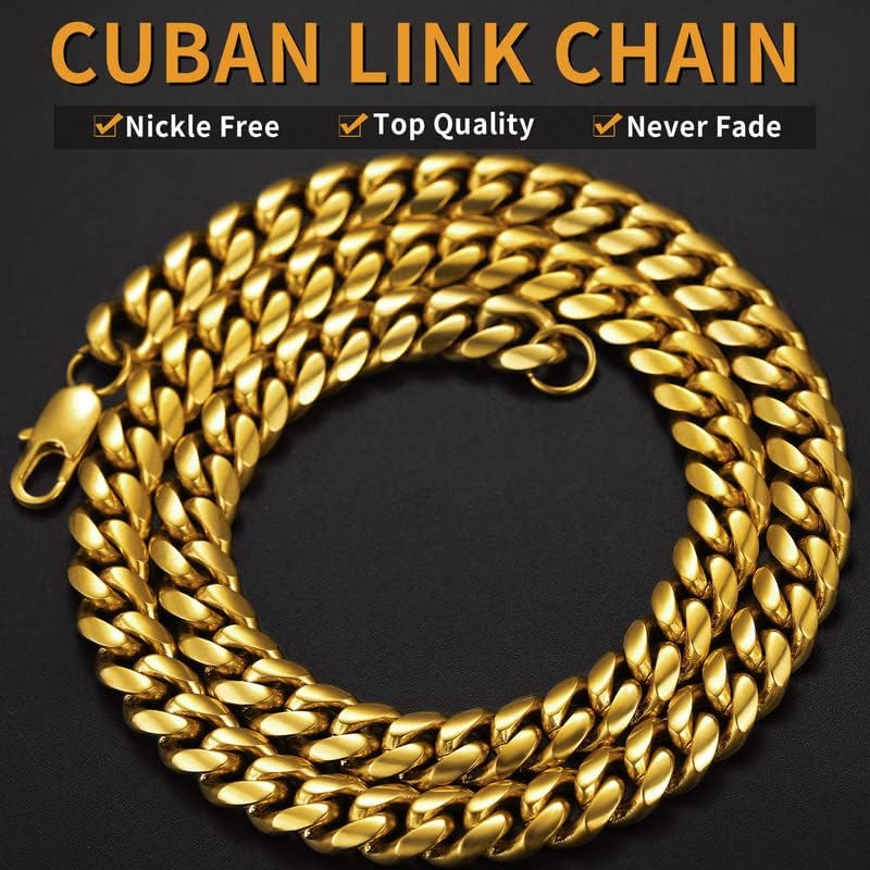 ChainShouse Miami Chain Chain Colar para homens, largura de 6 mm/10mm/14mm, 18k Gold Bated/Aço inoxidável/Black