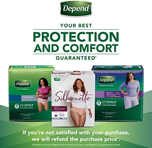 Depende de incontinência de silhueta e roupas íntimas pós-parto para mulheres, absorção máxima, descartável, grande/extra-grande, lavanda/cerceta/baga, 12 contagem
