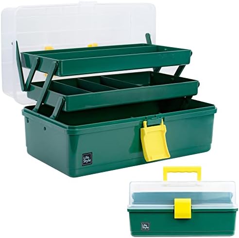 Caixa de armazenamento Creahaus de 13 polegadas de artesanato com 3 camadas, caixa de ferramentas