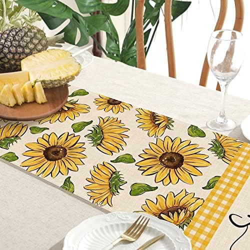 Seliem Summer Sunflower Flower Sunshine Table Runner, amarelo Buffalo Floral Buffalo Verifique