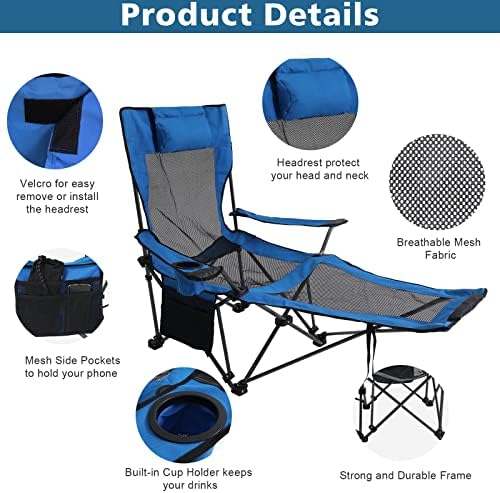 Cadeira de acampamento reclinável dobrável abccanopy, cadeira de acampamento portátil com apoio de pé, bolsa de