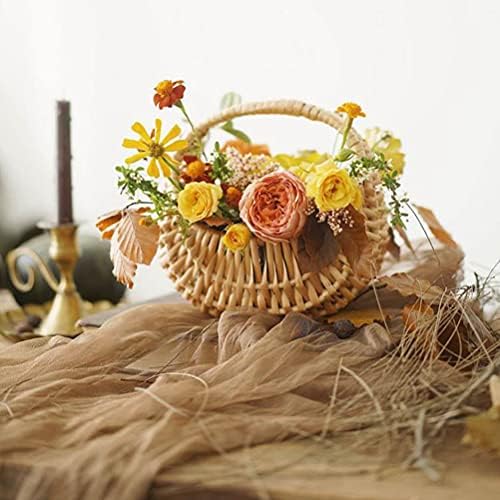 Happyyami Hand- tecido de cesta de flores Rattan Flor Basket Fruit Food Storage Organizador