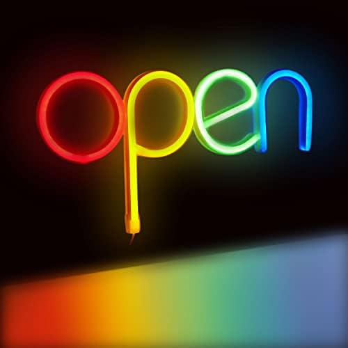 LED NEON Open Sign, 13,8 x 7,1 Sinal aberto para negócios, alimentado por cordão USB ou baterias AA de 3*AA, luzes de neon para festas bares de salão de salão