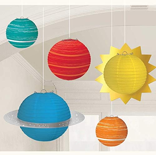 Lanternas de papel do Planeta de Aniversário - cor variada, 5 pcs