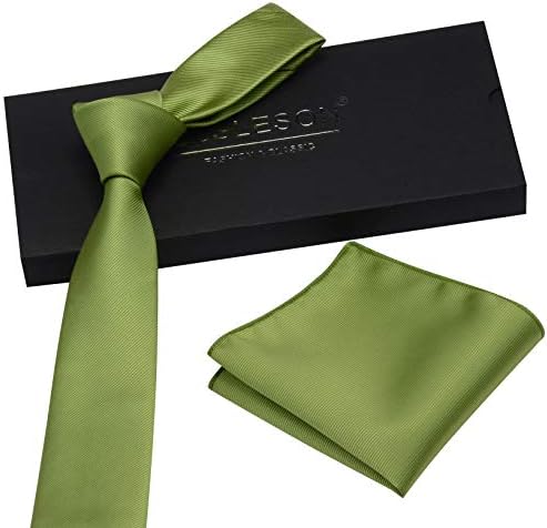 Gusleson 2,4 de gravata e lenço de lenço para homens sólidos com broche de gravata magra