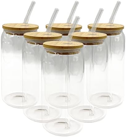 Lorzacio 6 embalam copos de bebida com tampas de bambu e conjunto de palha de vidro, xícaras de café com