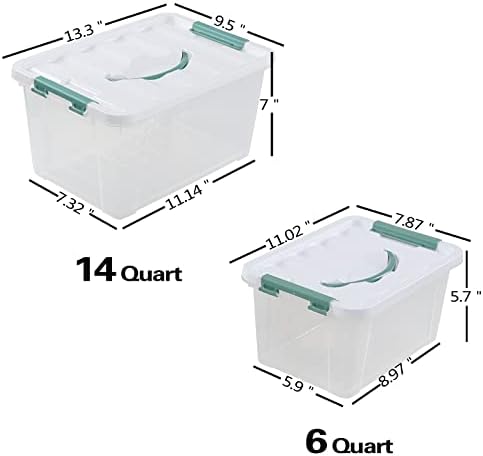 Viols de armazenamento de plástico Wekioger com alças, 2 pacotes 14 quart e 6 quart Caixas de armazenamento com tampa transparente