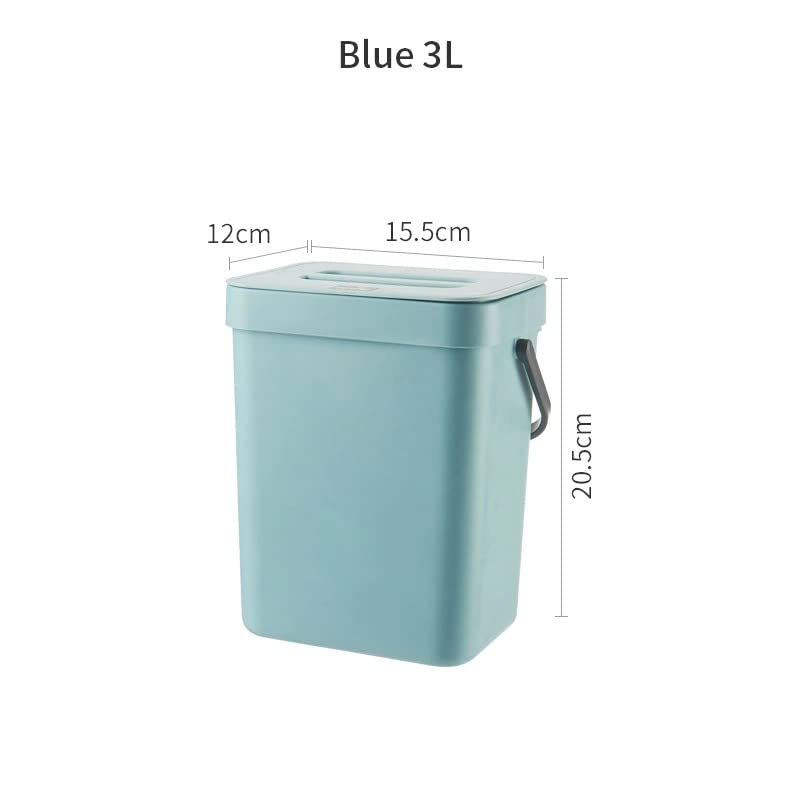 Lata de lixo para cozinha, lixo suspenso de 3l para o balde de lixo de lixo de banheiro montado na parede de cozinha com capa, azul