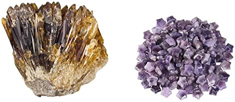 Pacote MookaitEdecor - 2 itens: Ambar de âmbar de calcita âmbar Natural Pedra geode e embalagem de 15 estrelas Mini pedras de bolso de cristal para decoração