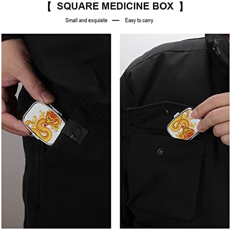 Caixa de comprimidos quadrados Dragão dourado da caixa de comprimidos de metal da caixa de metal
