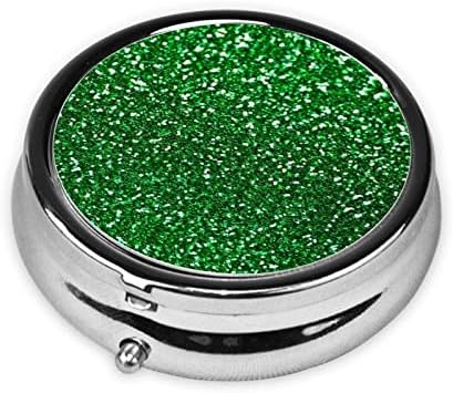 Caixa de pílula redonda de sparkle redonda de lantejoulas verdes - Dispensador de pílula diária Organizador de