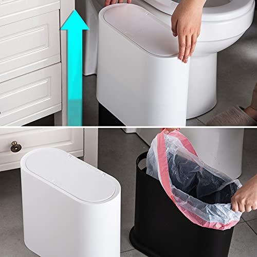 Lixo de lixo de 2,1 galões de 2,1 galões com a tampa superior, lixo plástico fino pode retângulo de lixo de banheiro à prova d'água para casa e cozinha, branco