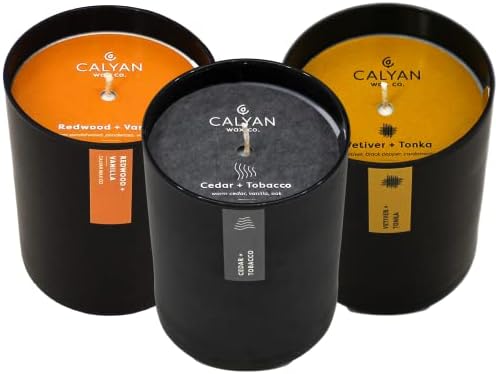 Conjunto de presentes de vela de soja de cera Calyan | 3 velas perfumadas Presentes para homens | Cedar +