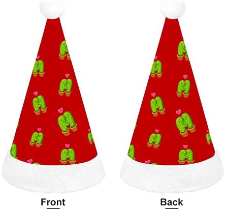 Casal fofo de cacto de desenho animado apaixonado chapéu de papão de Natal para o capacete de natal vermelho favorece