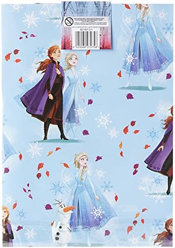 Papel de embrulho congelado da Disney para aniversário, meninas - 2 folhas e 2 tags - Design de desenhos animados com Anna, Elsa e Olaf - por saudações do Reino Unido