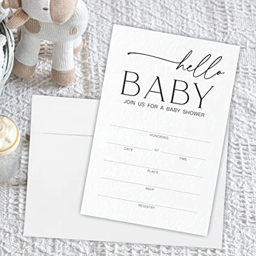 Convites de chá de bebê, minimalista Hello Baby Gênero Revelar cartões de convite com envelopes, modernos temas em preto e branco Decorações e suprimentos para meninos ou meninas