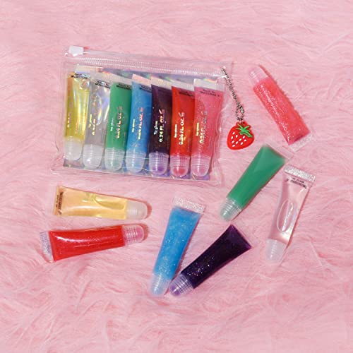 M&U Shinner Lip Gloss com bolsa, 7pcs variados sabores hidratantes e brilho para a festa dos lábios favoritos para crianças e adolescentes com idades mais de 5