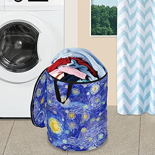 Lua brilhante Starry Pop up Laundry Horty com tampa de cesta de armazenamento dobrável Bolsa de roupa dobrável para