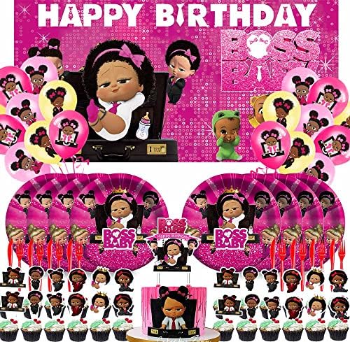 Boss Afro -American Girl Party Supplies de 1ª placas Decorações pretas