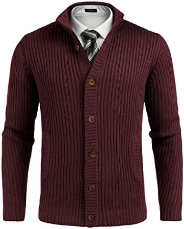 Coofandy masculino masculino masculino Stand Gollar Button Down Ritbed Sweater com bolsos