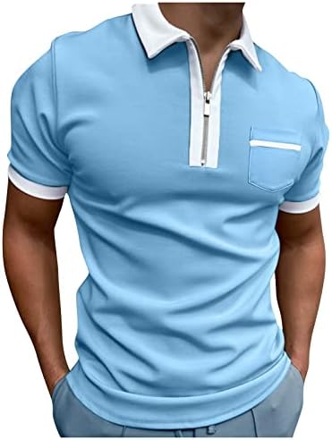 Camisas pólo para homens Solid Pocket Quarter Zipper Short Sleeve Slim Fashion Summer Tops