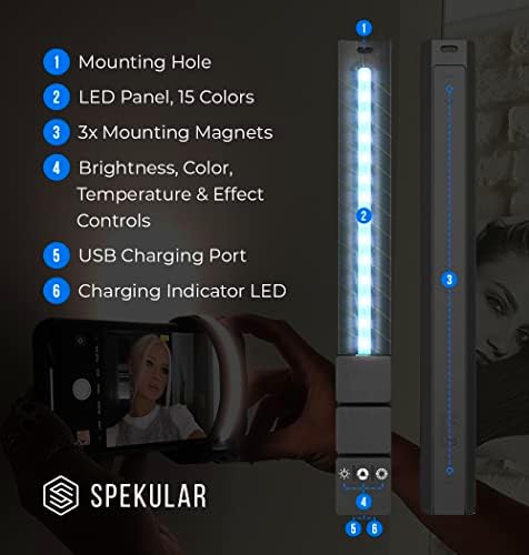 Spiffy by Spekular LED Light Wrap, Varinha de luz LED portátil magnética com 15 cores RGB e 5 efeitos | Para fotografia,