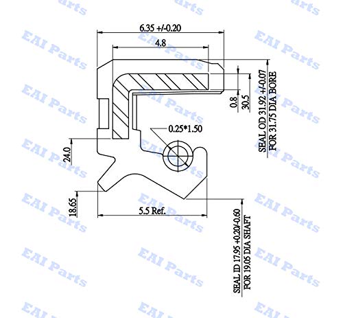 EAI 0,750 x1.250 x0.250 FPM/FKM TC LIP duplo com aço inoxidável 3/4 x1-1/4 x1/4 comp. W/Viton eixo vedados