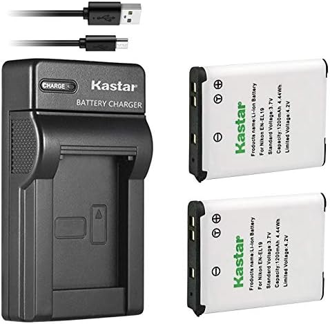 Kastar Battery + Slim USB Charger for Nik EN-EL19 Coolpix A100 S100 S2750 S2800 S3300 S3400 S3500
