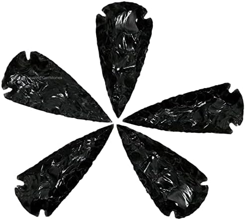 5 peças Black Obsidian Arrowhead, Cristal Natural e Cura Pedra Rock Arrow Head - 1 a 1,5 Arrowheads para