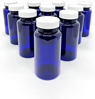 150ml Cobalt Blue Pet Pill Packer Garrafs - 20 contagem com tampas e violação de bandas encolhidas evidentes