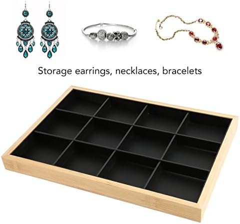 Caixa de jóias YOSOO, 12 grades de armazenamento de jóias para anéis Brincos Bracelets Bracelets Bandeja de jóias PU PU Bandeja de jóias preto